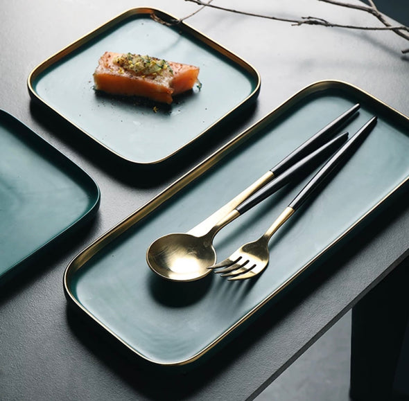 Luxury Green and gold flatware - Little Marylebone