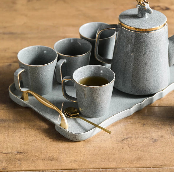 Luxury Slate Colour Porcelain Tea Coffee set with fine gold detail - Little Marylebone